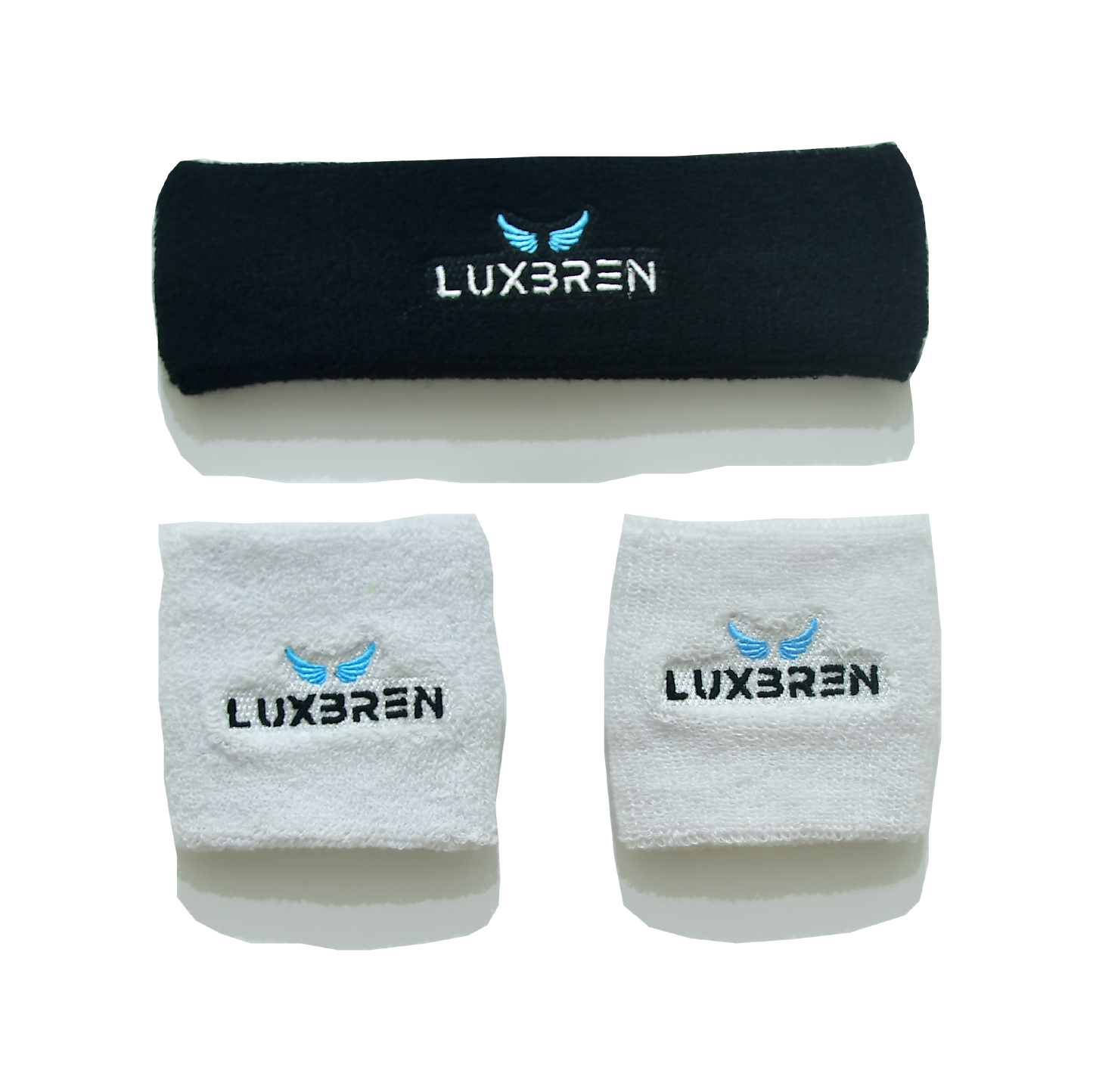 Black Headband White Sweatband Sweatbands, Front Side
