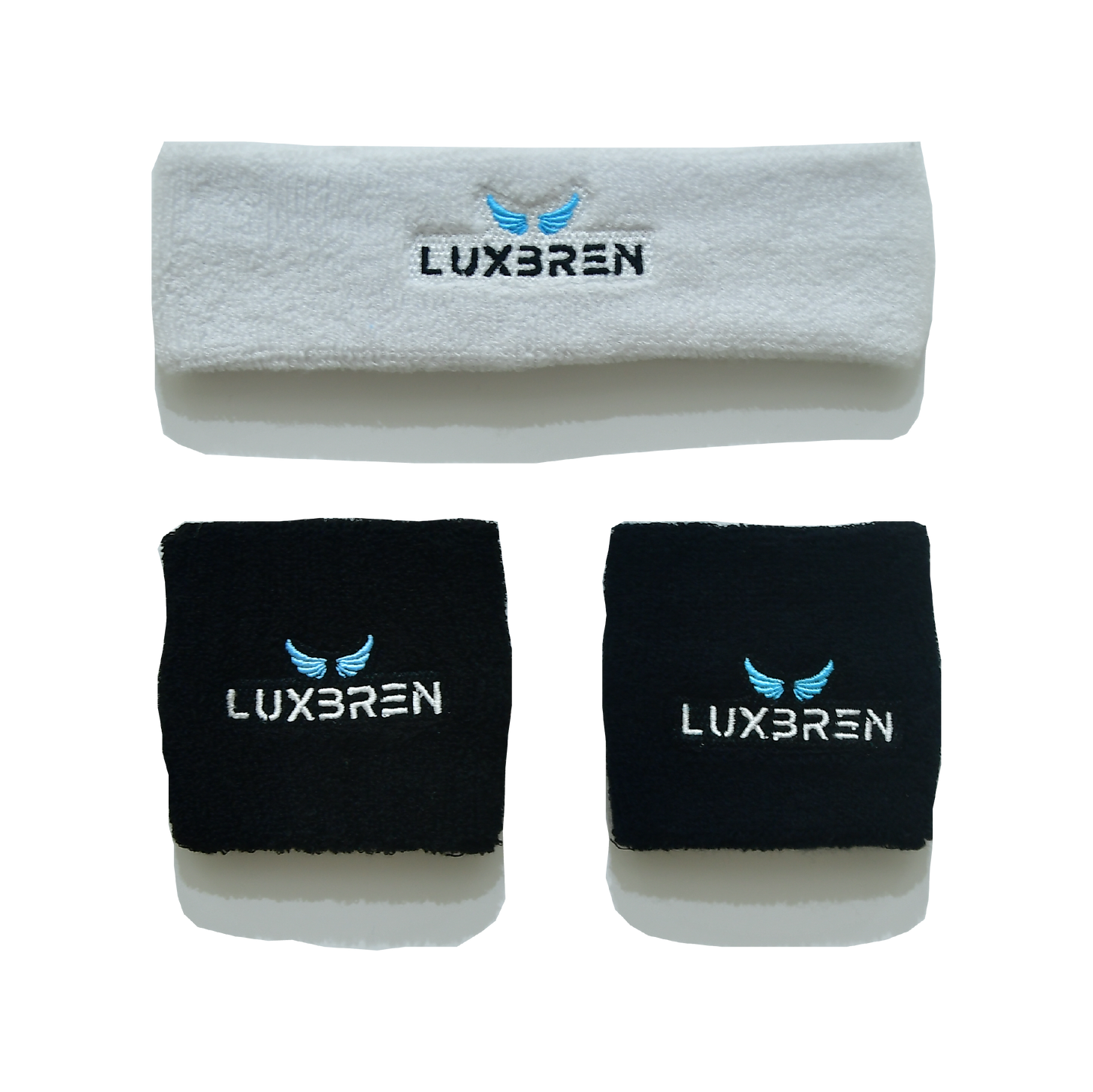 White Headband Black Sweatband Sweatbands, Front Side