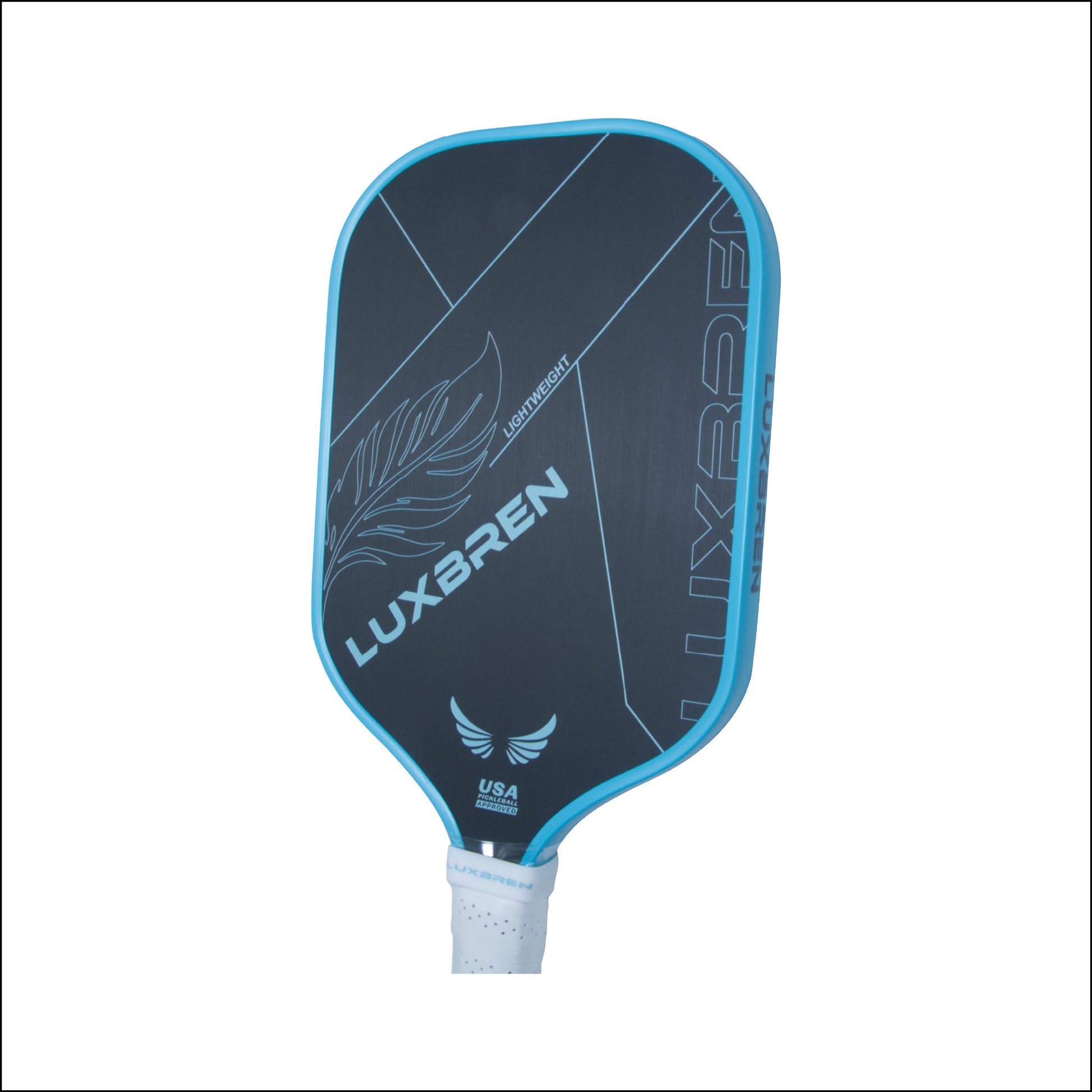 Luxbren Phantom Pickleball Paddle with blue and black design on a white background