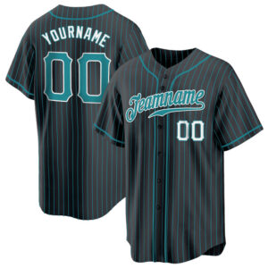 Black Aqua Pinstripe Teal-White Custom Baseball Jersey