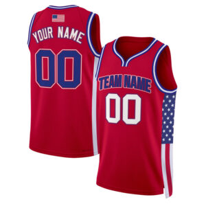 Red Royal - White Independence Day USA Flag Patch Custom Basketball Jersey