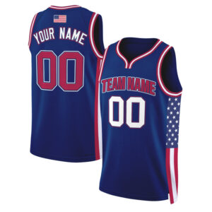 Royal Red - White Independence Day USA Flag Patch Custom Basketball Jersey