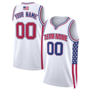White Red - Royal Independence Day USA Flag Patch Custom Basketball Jersey